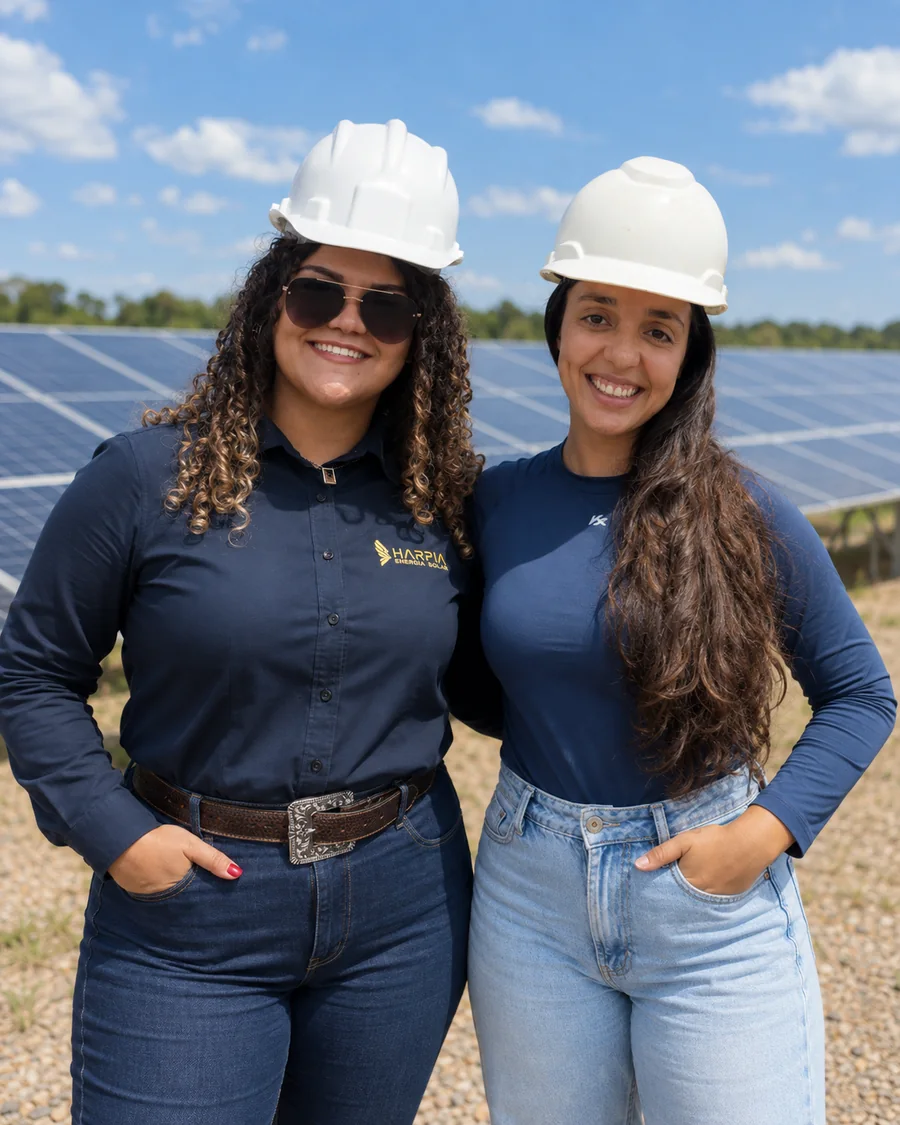Equipe da Harpia Energia Solar em usina fotovoltaica